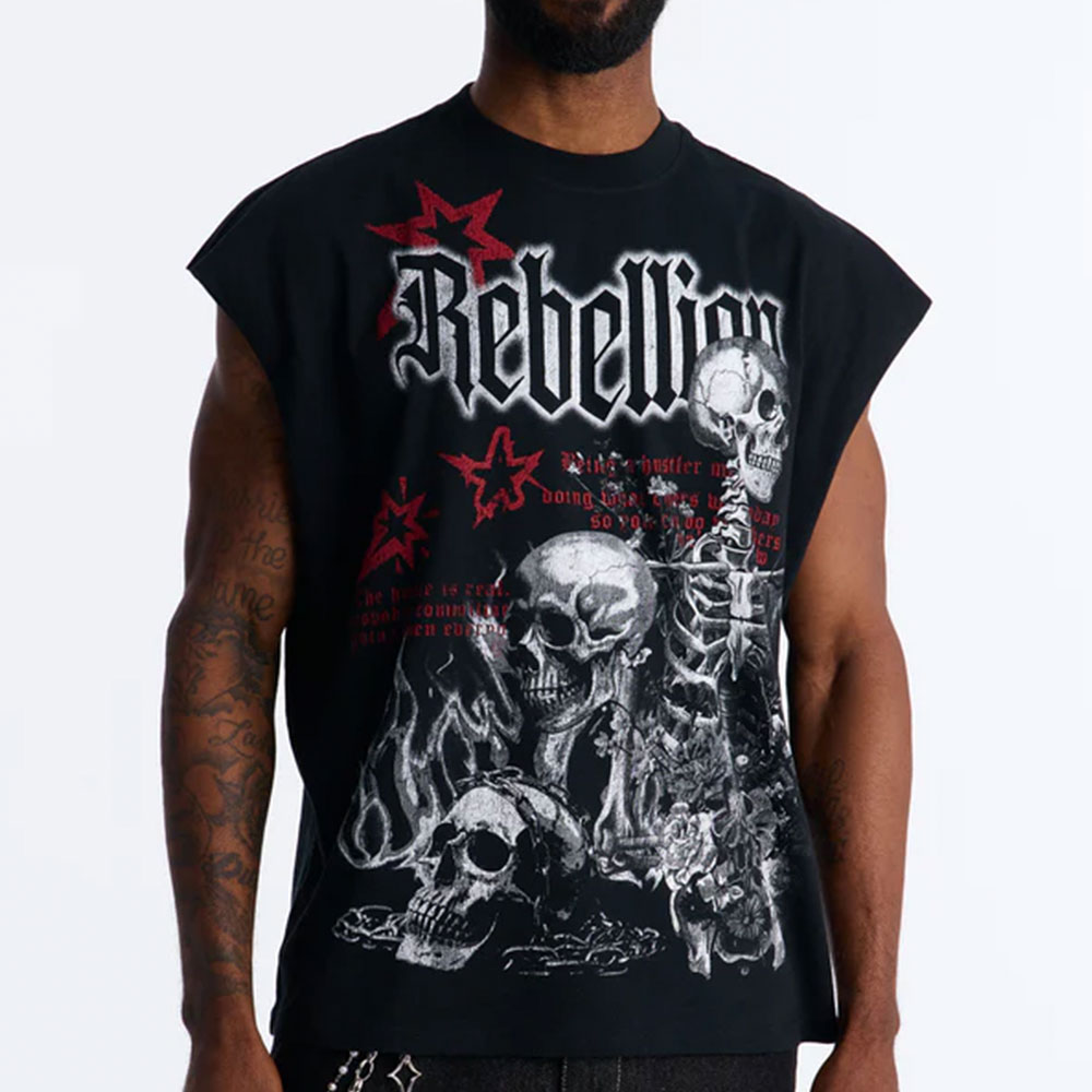 Rebellion Oversized Muscle Tee - Black