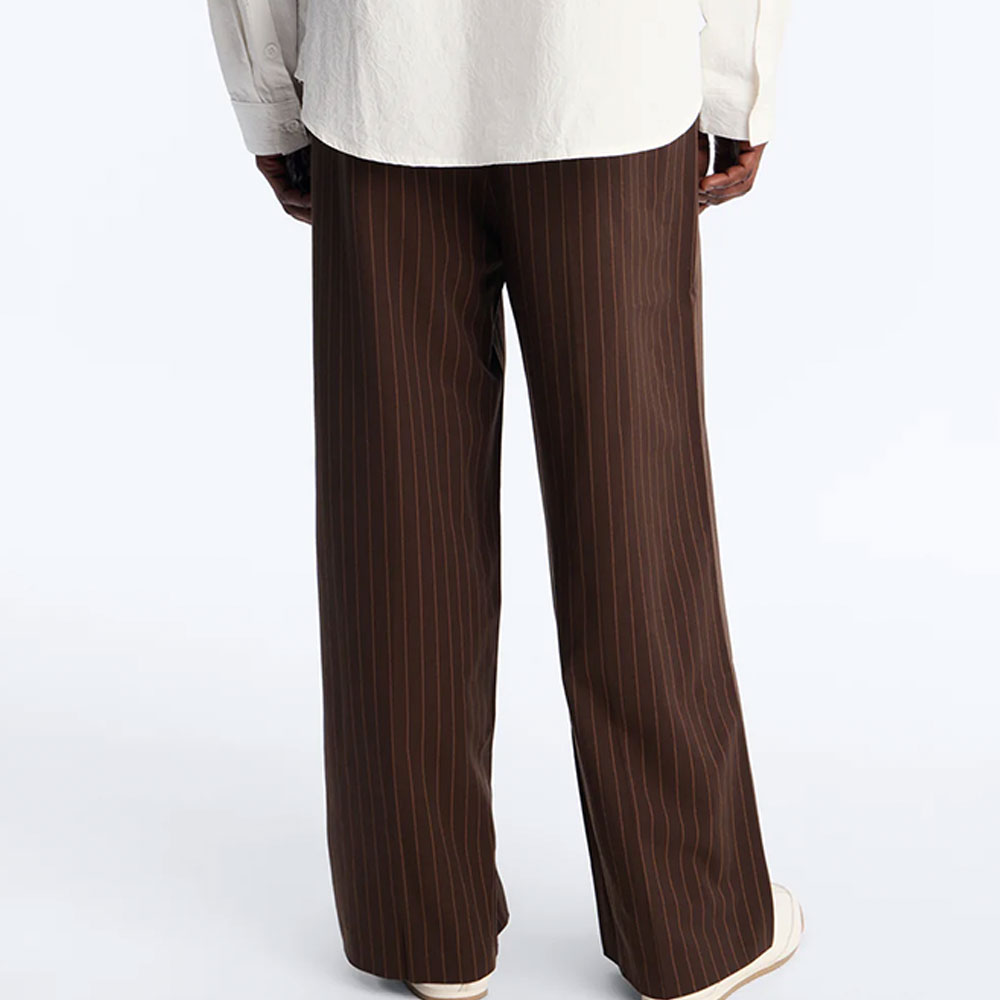 Wide Leg Straight Striped Trouser – Brown