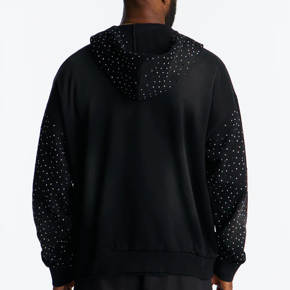 City Code Embellished Zip Up Hoodie – Black