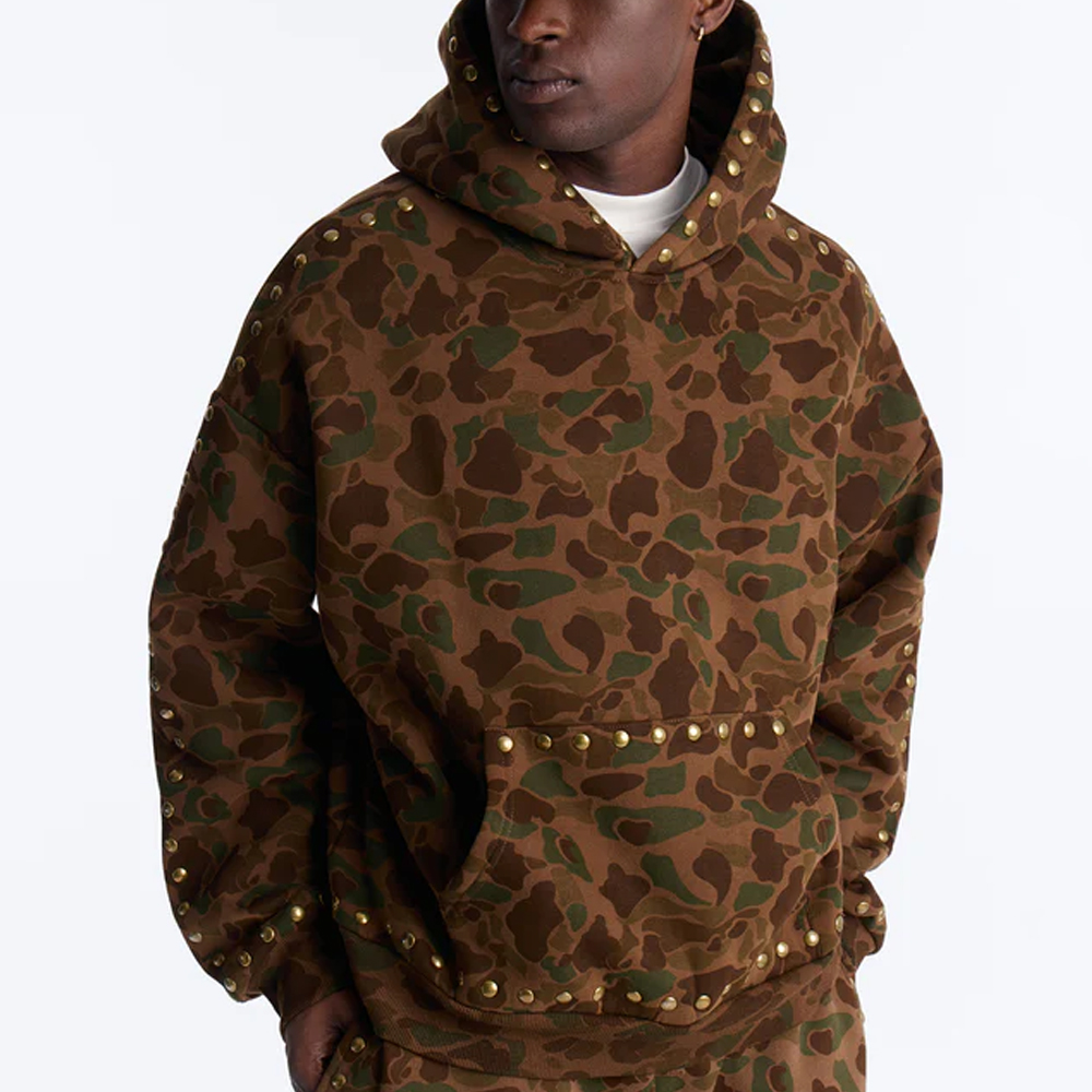 Oversized Frontline Studded Camo Hoodie – Camouflage