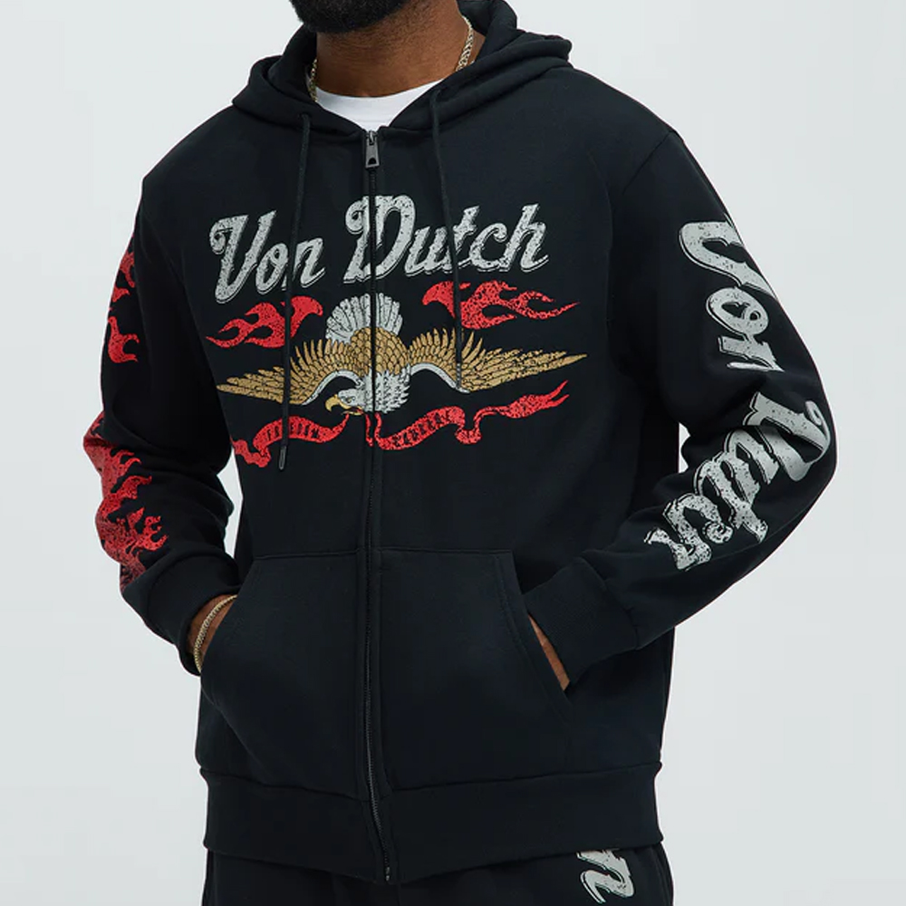 Von Dutch Fire Zip Hoodie – Black
