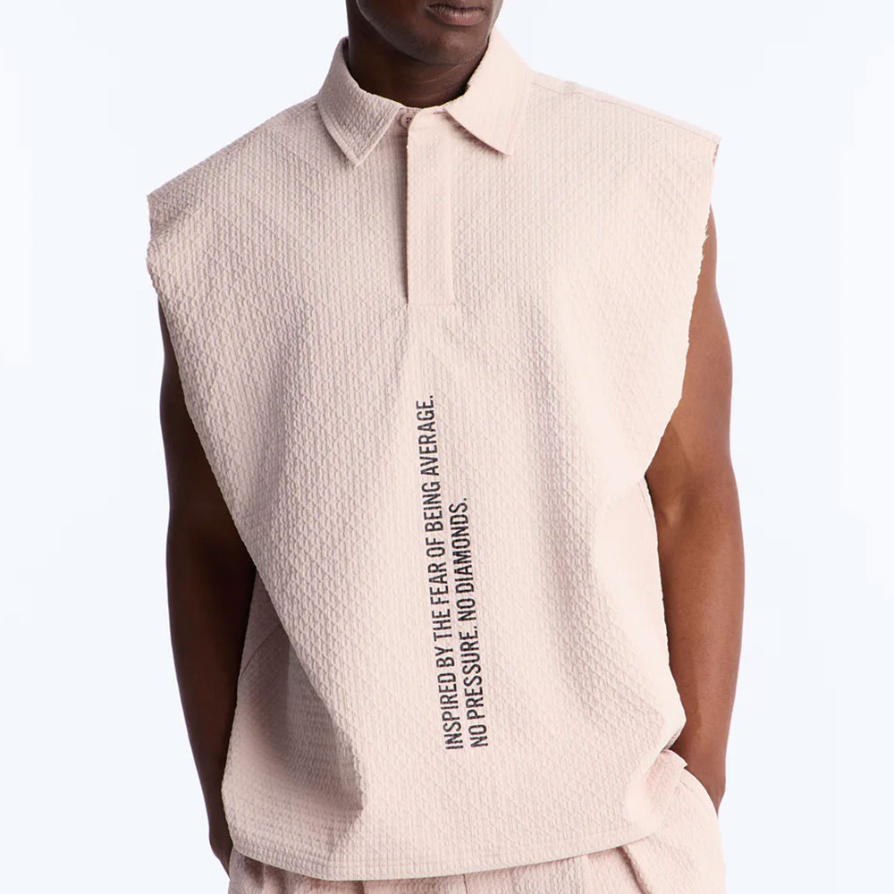 Oversized Inspired By Fear Seersucker Muscle Polo – Light Pink