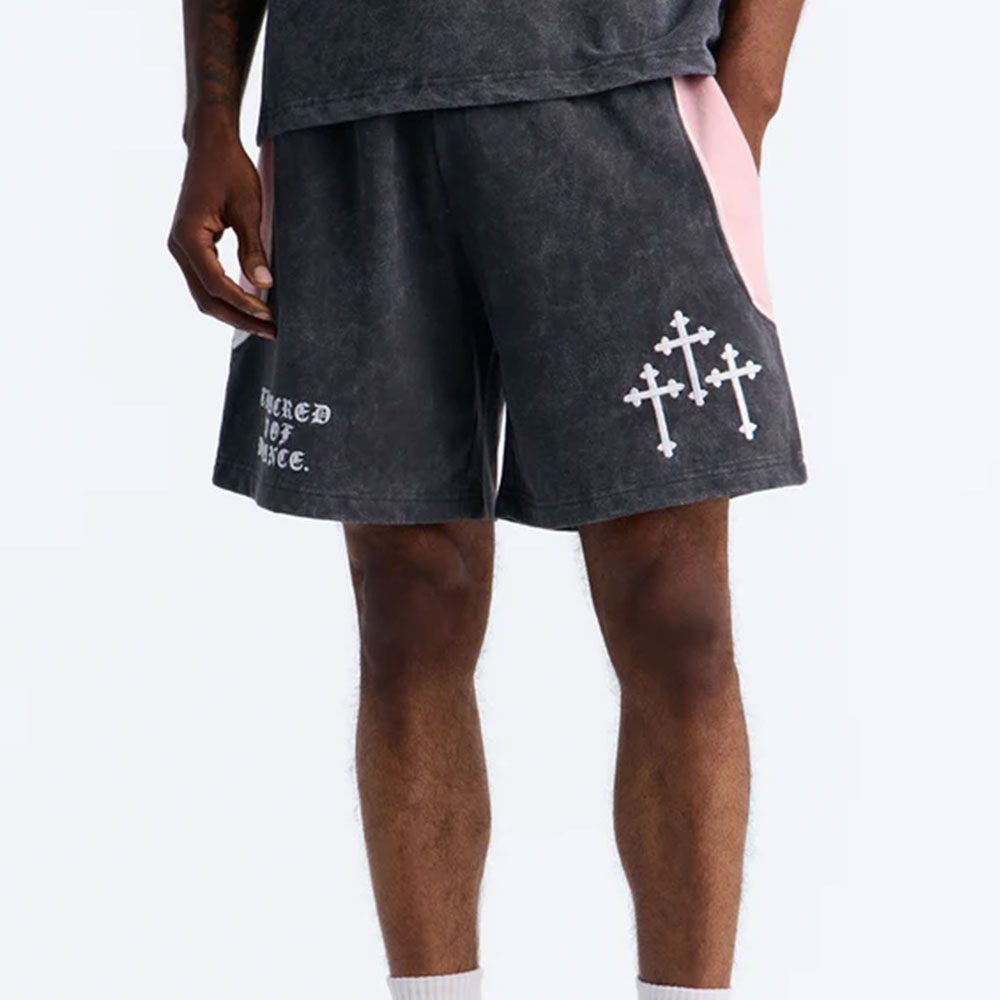 Sacred Embroidery Paneled Sweatshorts – Black