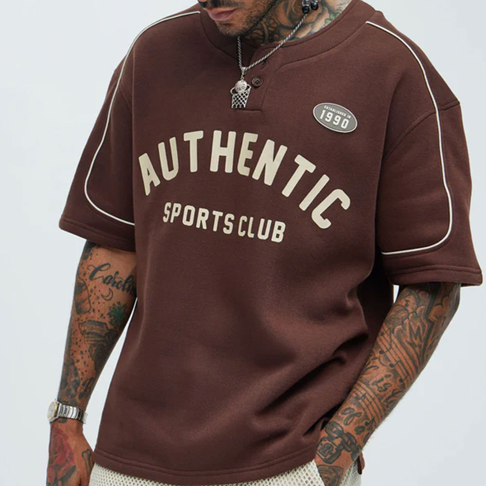 Athletics Sports Club Short Sleeve Henley – Brown