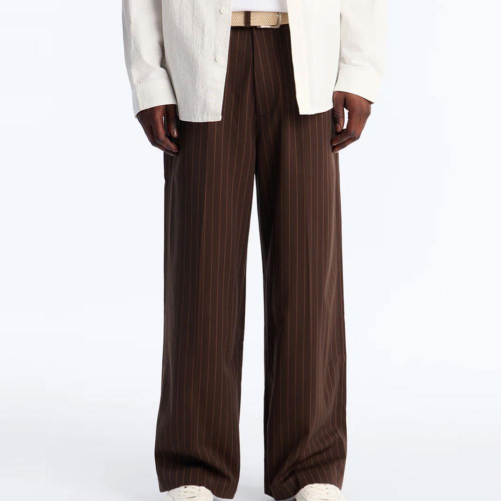 Wide Leg Straight Striped Trouser – Brown